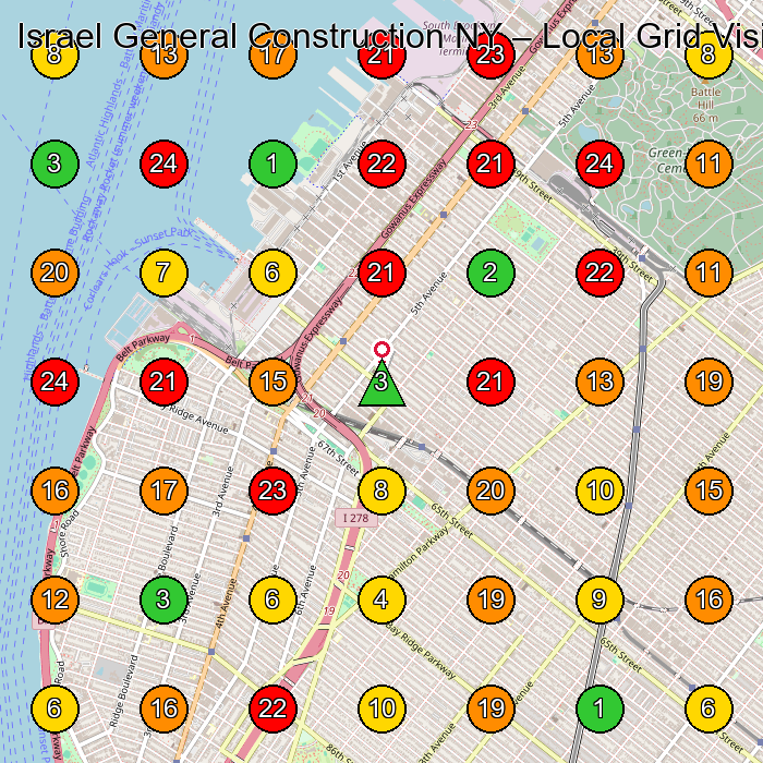 Israel General Construction NY Construction Company GeoGrid ranking map for Brooklyn NY